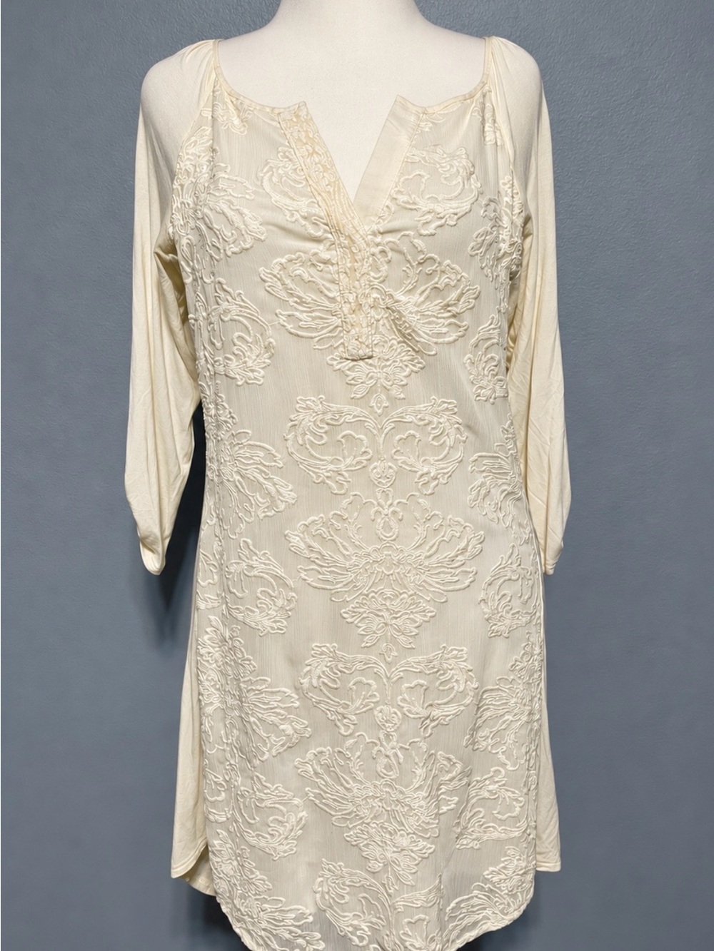 Anthropologie Tiny Ivory Embroidered Tunic Dress Boho Cottagecore Romantic Large